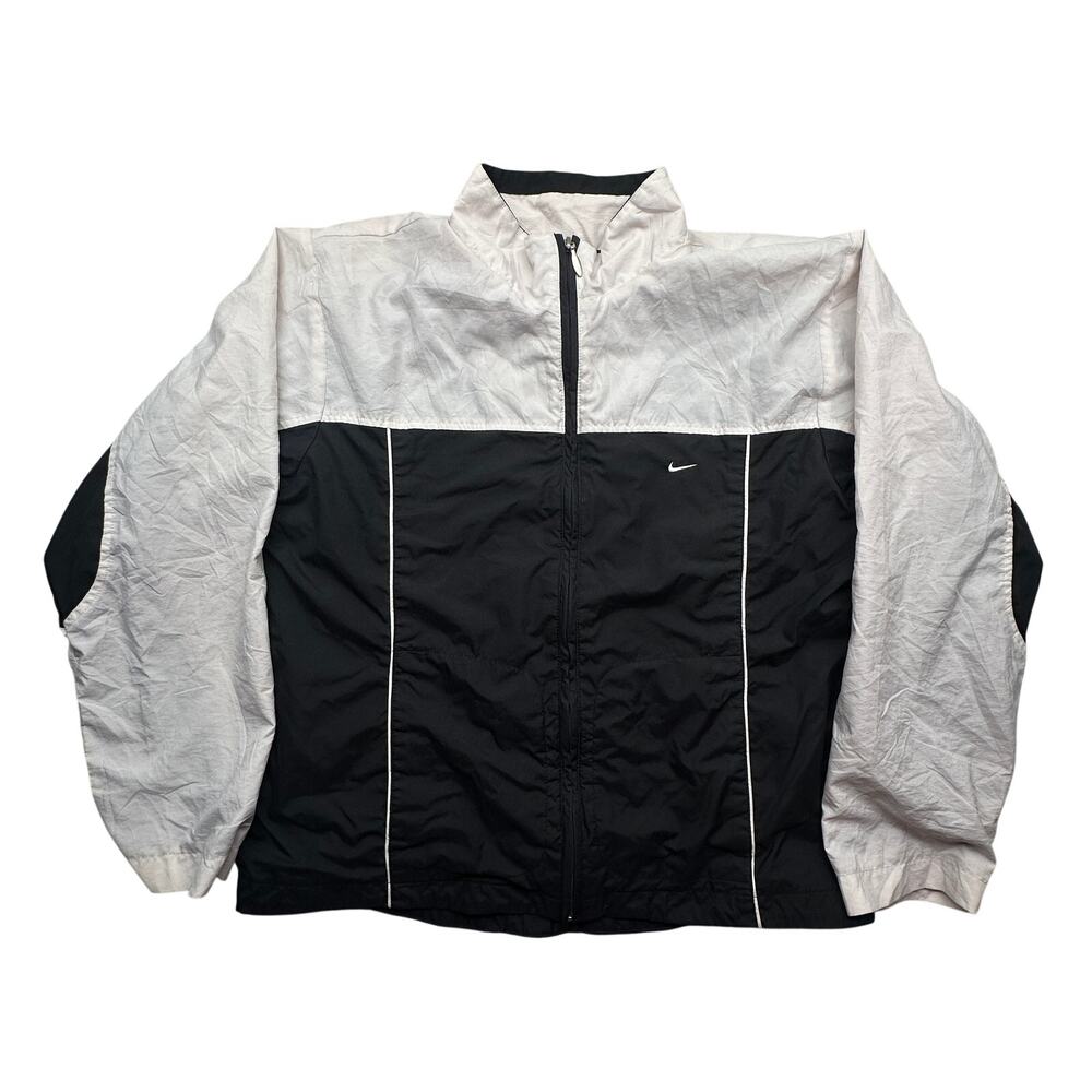 Vintage Y2K Nike Black White Windbreaker Cotton Lined Jacket Womens Medium Black